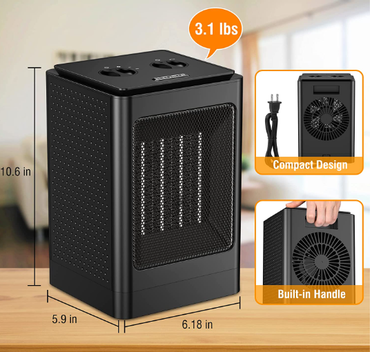 Space Heater- 1500W Portable Heater- 60°